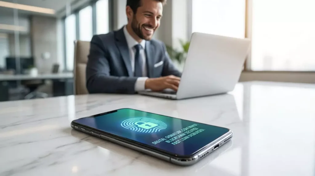 Confirmação de assinatura digital via biometria em smartphone para a contratação 100% online de crédito.