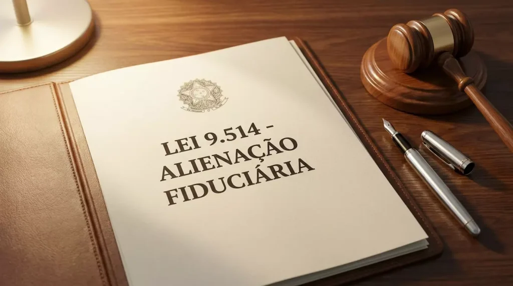 Documento jurídico representando as leis da alienação fiduciária e as regras de cobrança extrajudicial.