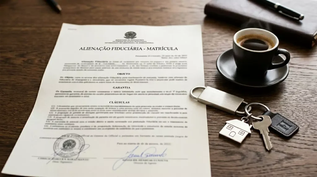 Documento jurídico representando as leis da alienação fiduciária e as regras de cobrança extrajudicial.