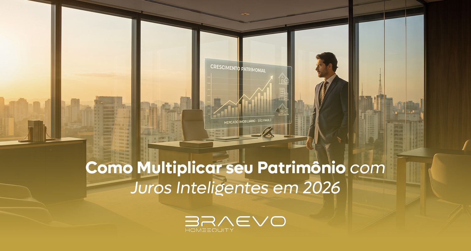 Executivo de sucesso analisando gráficos de expansão patrimonial, representando as vantagens do Home Equity Brasil.
