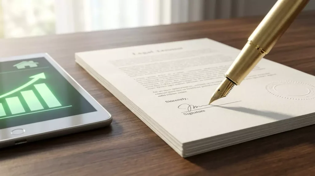 Assinatura de contrato de crédito com garantia de imóvel substituindo altos juros empréstimo pessoal.